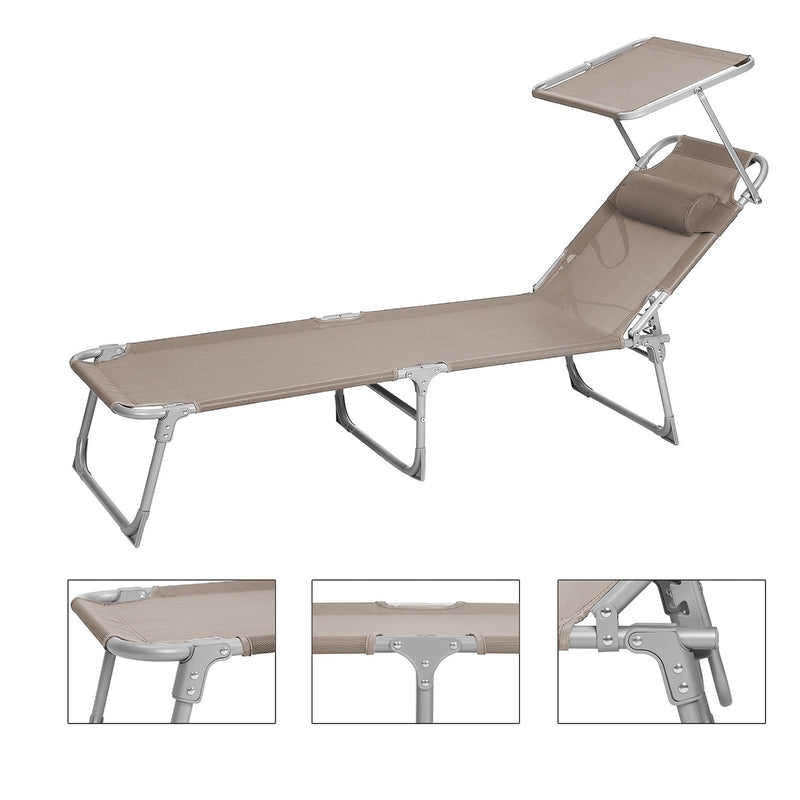 Sunter - Lounger - Garden Lighting - Lounge Pat - cu tetiera - cu bord de soare - cu spătar reglabil - Taupe