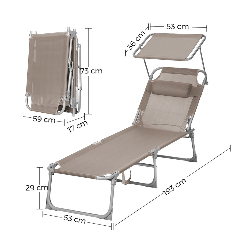 Sunter - Lounger - Garden Leam - Lounge Bed - med nakkestøtte - med Sun Dash - med justerbart ryglæn - Taupe