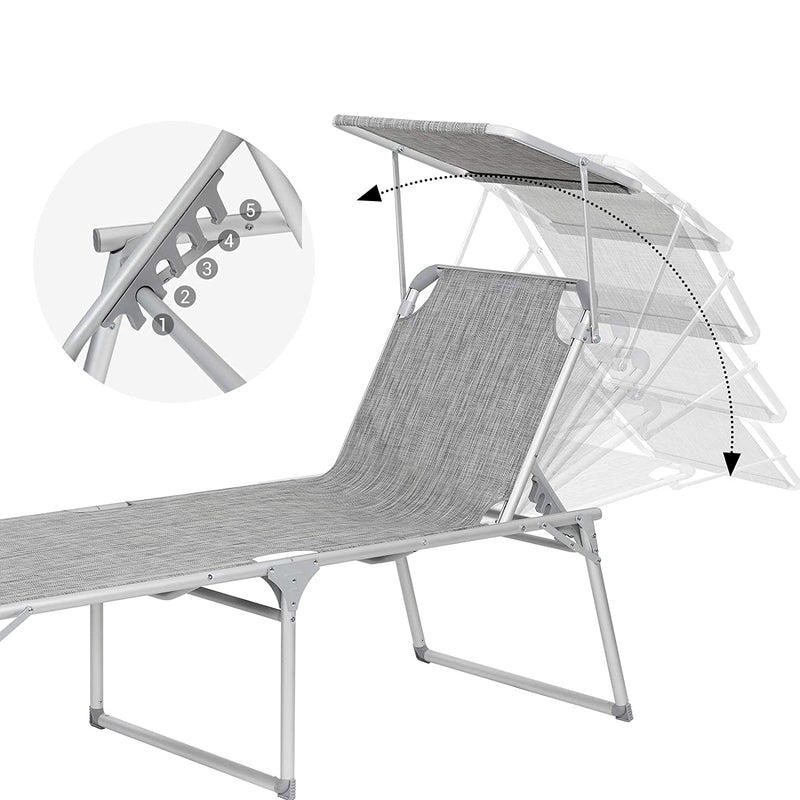 Grande chaise de soleil - Lounger - Lounger - pliable - 65 x 200 x 48 cm - Max. Taxabilité 150 kg - Gray