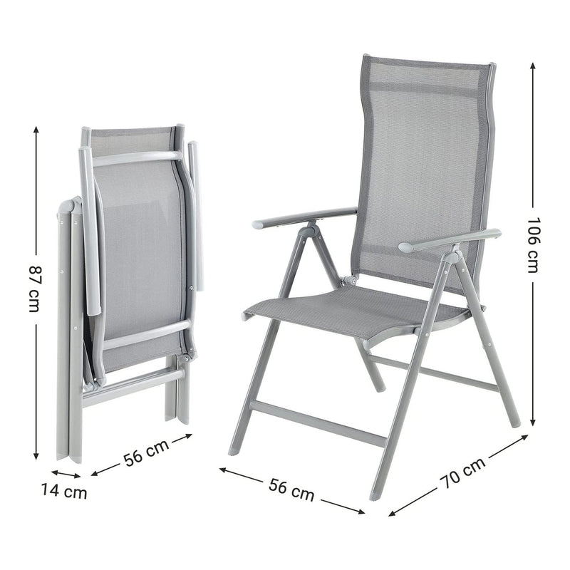 Tuinstoelen - klapstoelen - Set van 4 - Met robuust aluminium frame - Verstelbare rugleuning - Grijs