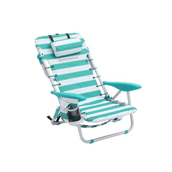 Chaise de plage - chaise de jardin - avec appui-tête amovible - Blauw Wit