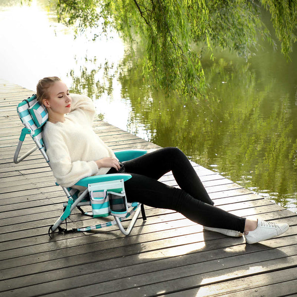 Strandstoel - Tuinstoel - Met afneembare hoofdsteun - Blauw wit