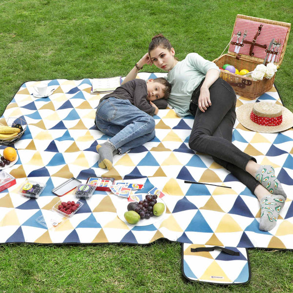 Picnic Rug - Beach Rug - Vandtæt jord - gul og blå - 300 x 200 cm