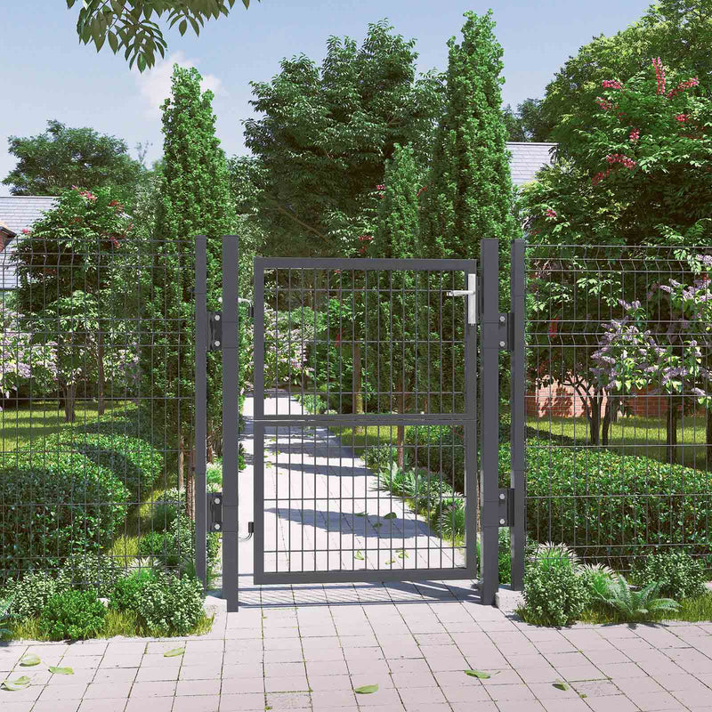 Garden Gate - Port - Steel - Med lås - Dörrknapp och nyckel - 106 x 125 cm - Svart