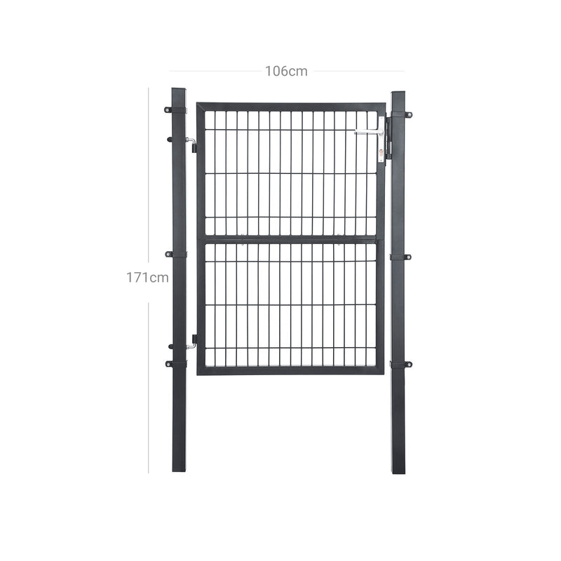 Puutarhaportti - Portti - Teräs - Lukilla - Oven painike ja avain - 106 x 125 cm - musta