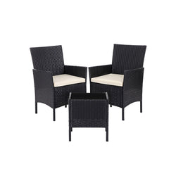 Garden Furniture Set - Van Polyrotan - Lounge Set - In Rattan Look - 2 stolar - med glasbord - svart