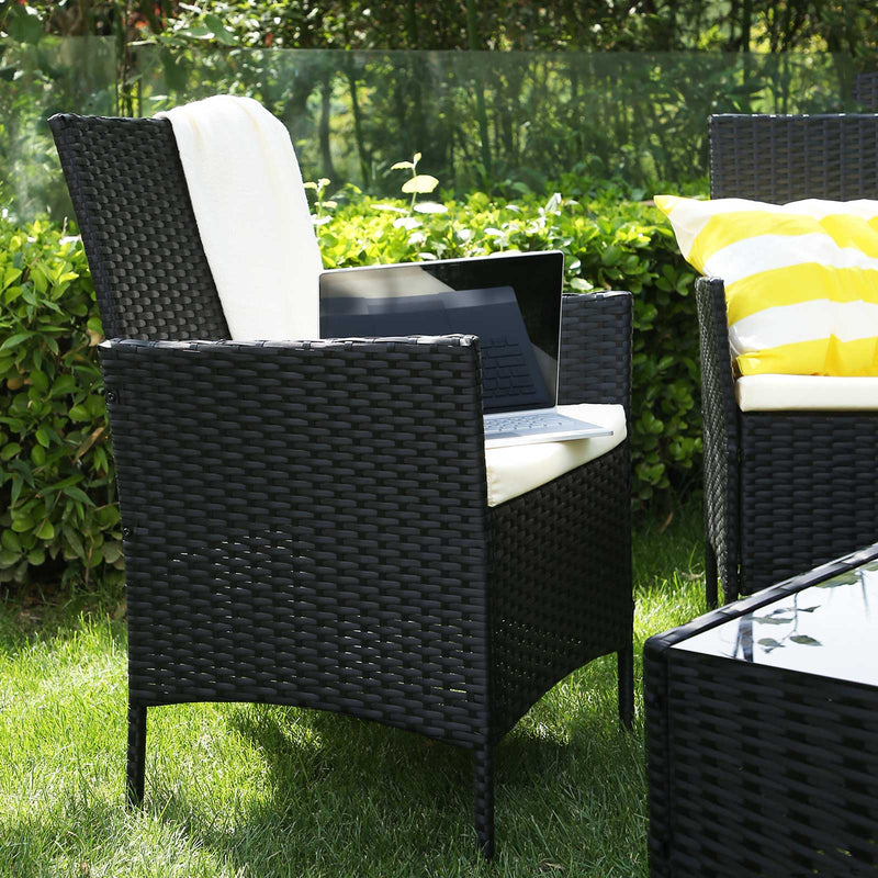 Garden Furniture Set - Van Polyrotan - Lounge Set - In Rattan Look - 2 stolar - med glasbord - svart