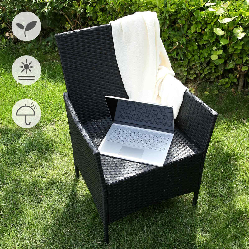 Garden Furniture Set - Van Polyrotan - Lounge Set - I Rattan Look - 2 stole - med glasbord - sort