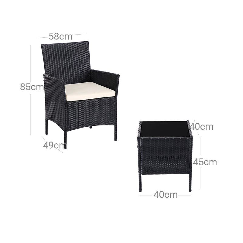 Garden Furniture Set - Van Polyrotan - Lounge Set - In Rattan Look - 2 stolar - med glasbord - svart