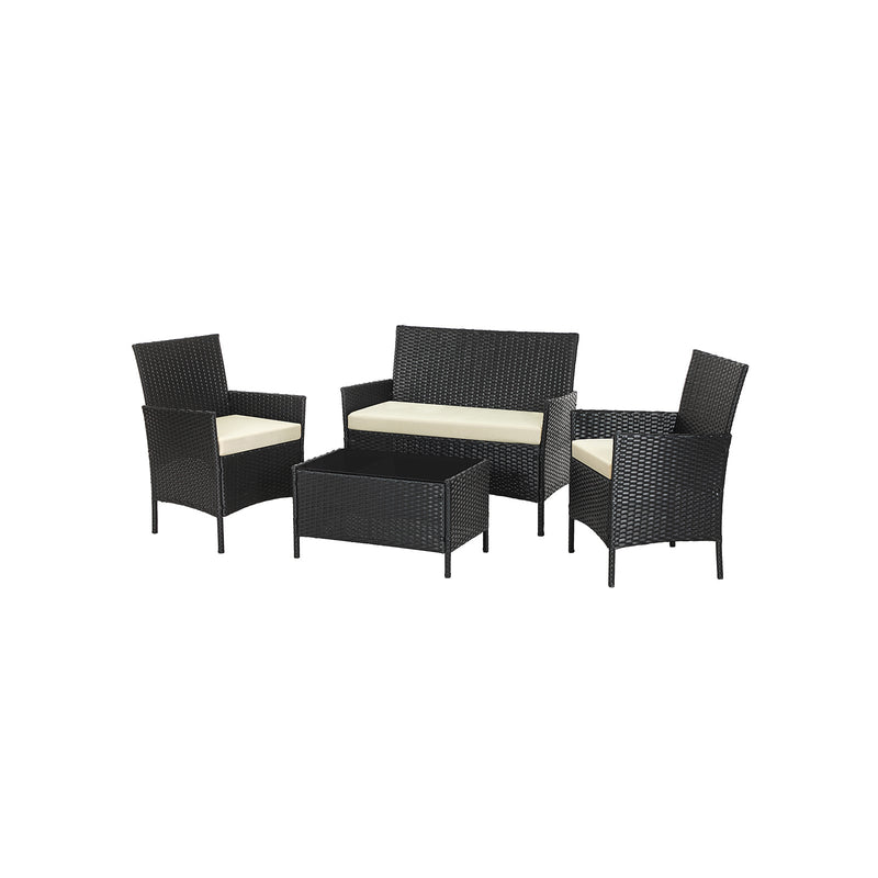 Garden Furniture Set - Van Polyrotan - Lounge Set - In Rattan Look - 2 stolar - med glasbord - svart