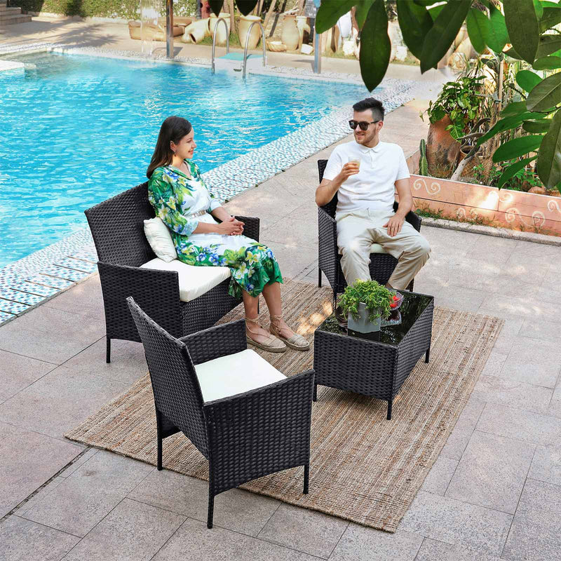 Garden Furniture Set - Van Polyrotan - Lounge Set - I Rattan Look - 2 stole - med glasbord - sort