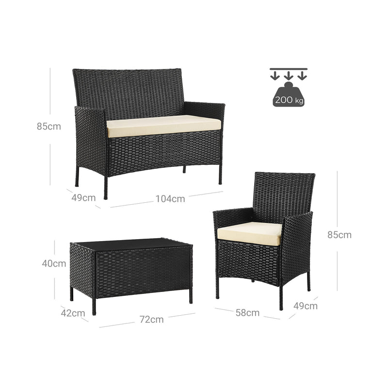 Garden Furniture Set - Van Polyrotan - Lounge Set - In Rattan Look - 2 stolar - med glasbord - svart