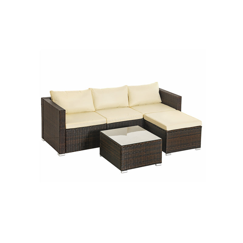 Garden Furniture Set - Lounge Set - Garden Bench - Garden Table With Glass Top - Made of Polyrotan - Hand Woven - Brown -Beige