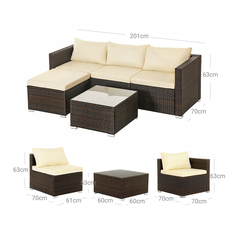 Garden Furniture Set - Lounge Set - Garden Bench - Garden Table With Glass Top - Made of Polyrotan - Hand Woven - Brown -Beige