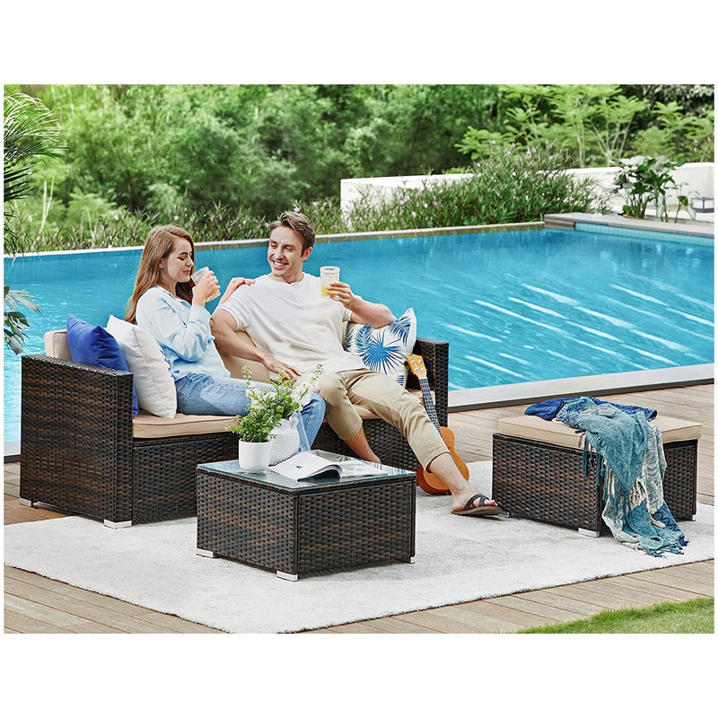 Lounge Set - Garden Furniture Set - Sofa With Table - Corner Sofa - Glass Top - Brown