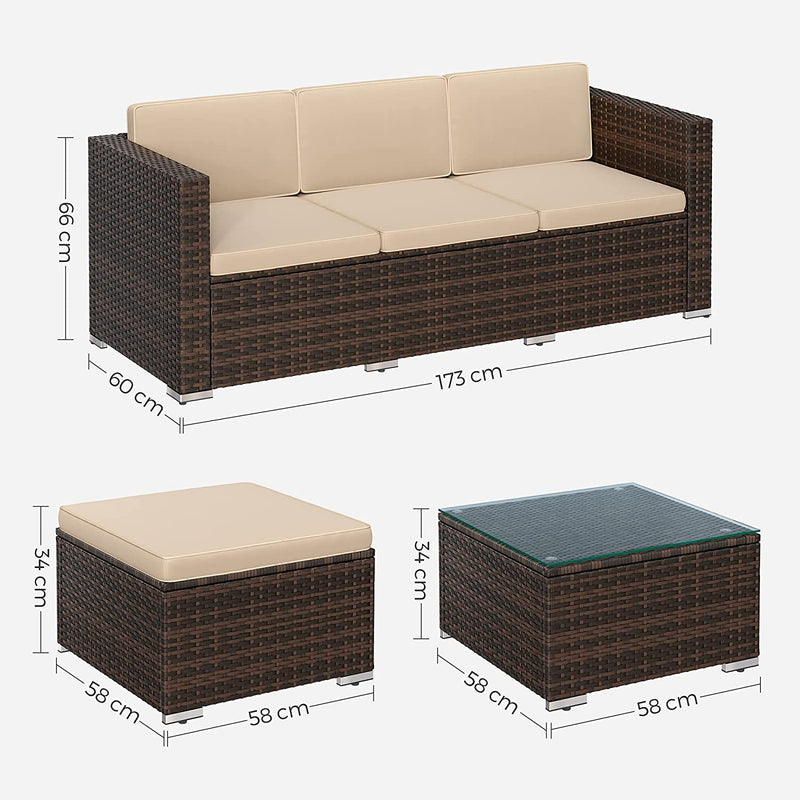 Lounge Set - Garden Furniture Set - Sofa With Table - Corner Sofa - Glass Top - Brown