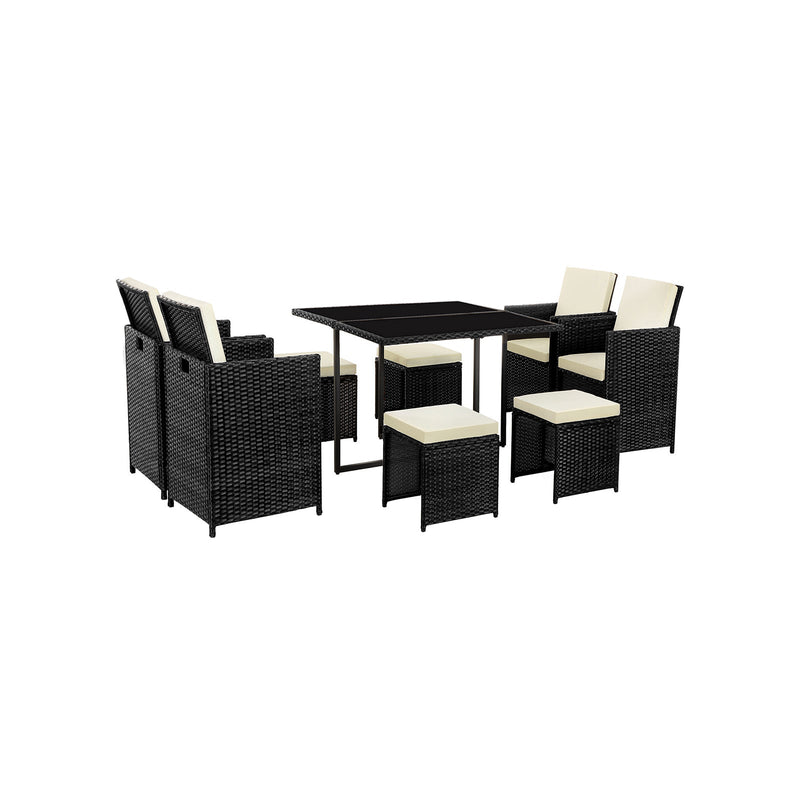 Tuinmeubelset -  van polyrotan - Loungeset - In rotan-look - 2 Stoelen - Met glazen tafel - Zwart