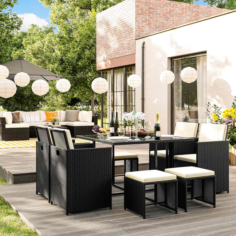 Garden Furniture Set - Van Polyrotan - Lounge Set - In Rattan Look - 2 stolar - med glasbord - svart