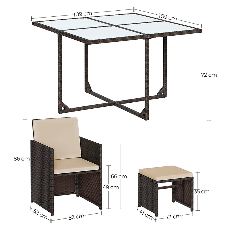 Tuinmeubelset - Eetkamermeubels - Eettafel en stoelen - Set van 9