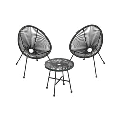 Mobilier de balcon - Set de mobilier de grădină - Mobilier de terasă - Set de 3 - Top de masă din sticlă - 2 scaune - Negru