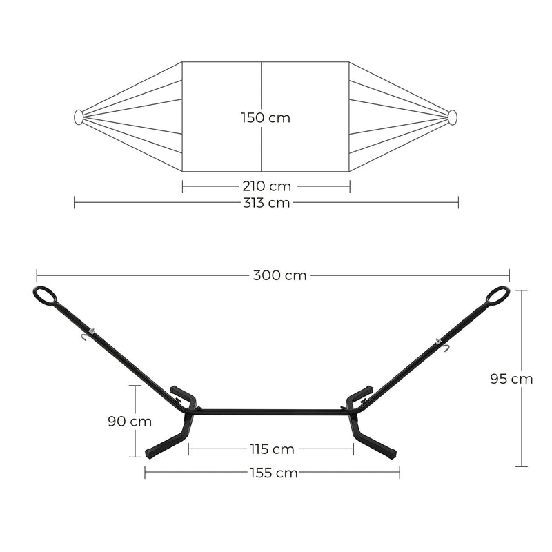 Hangmat met standaard - Hangmat met frame - In hoogte verstelbaar - Draagvermogen 240 kg - Grijs