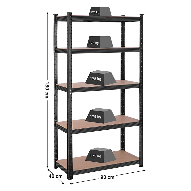 Opbergrekken - Set van 2 -180 x 90 x 40 cm - Tot 875 kg draagvermogen - Zwart