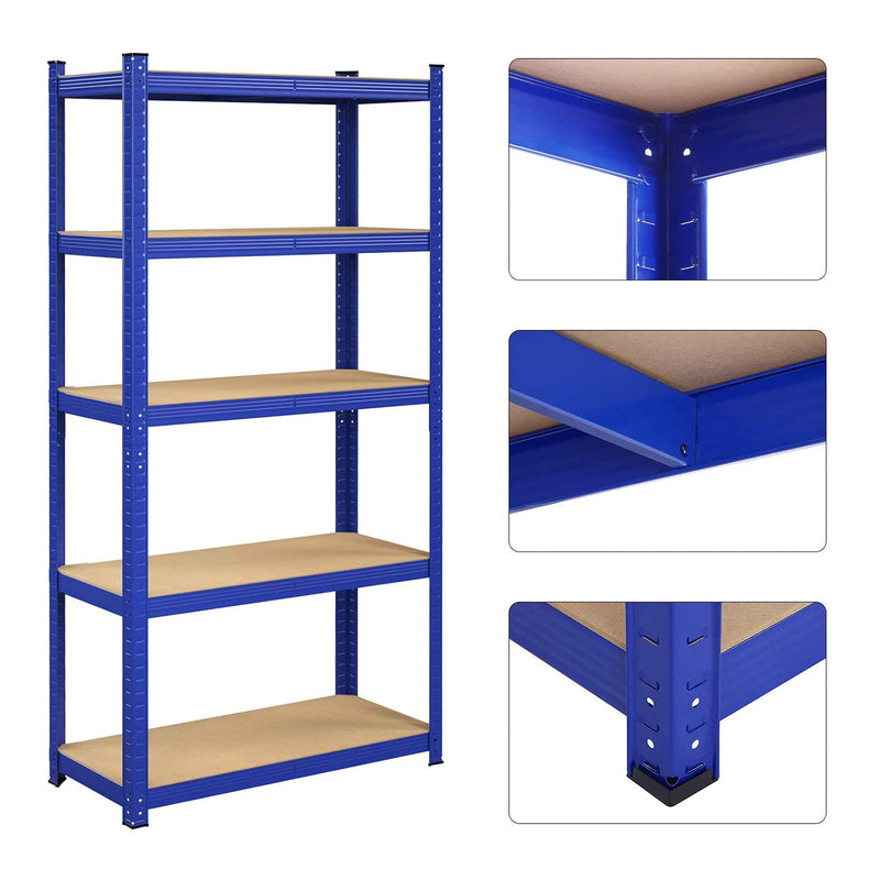 Stellingkasten - Magazijnrekken - Belastbaar tot 875 kg - 5 Verstelbare Planken - Blauw