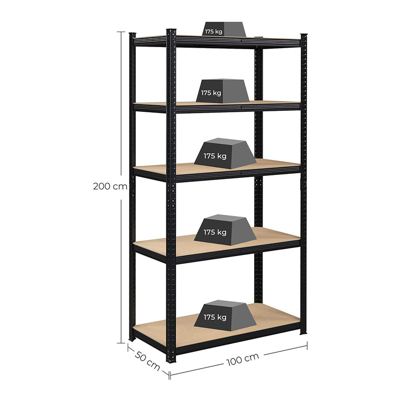 Förvaringsskåp - uppsättning av 2 - metallram - 200 x 100 x 50 cm - skattepliktiga upp till 875 kg - svart