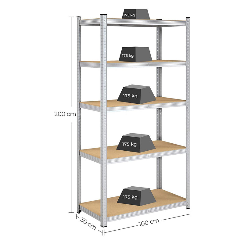 Varastokaappi - sarja 2 - 200 x 100 x 50 cm - verotettava jopa 875 kg - 5 säädettävät hyllyt