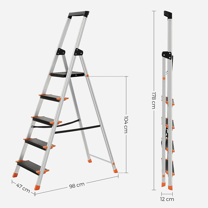 Ladder - 5 treden - Trapladder - Opvouwbaar - Trapladder - Aluminium ladder - Belastbaar tot 150 kg