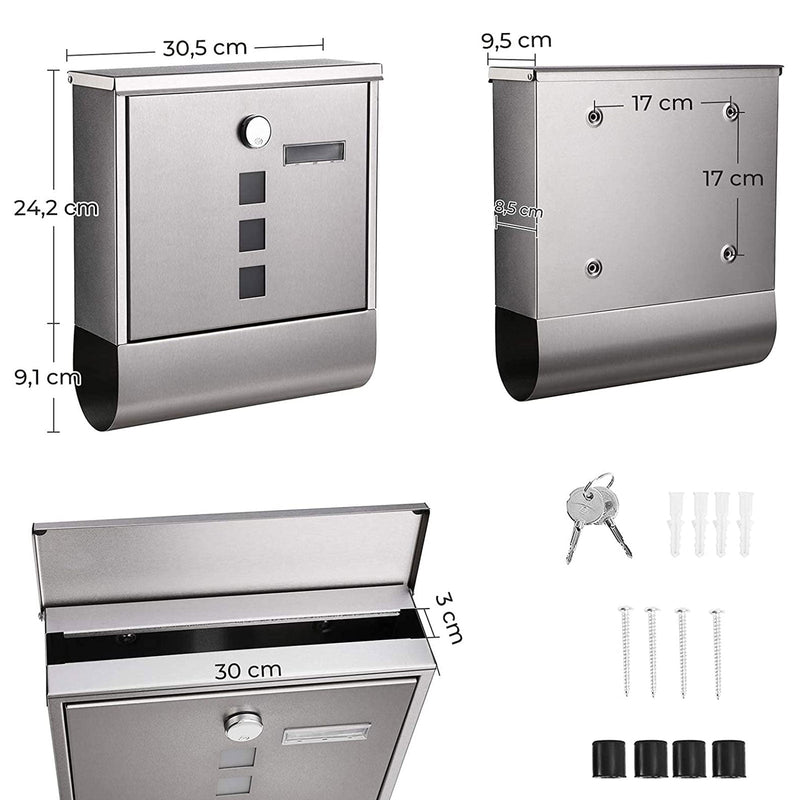 Mailbox - Rostfritt stål Letterbox - slot med kopparplatscylinder - silver - silver