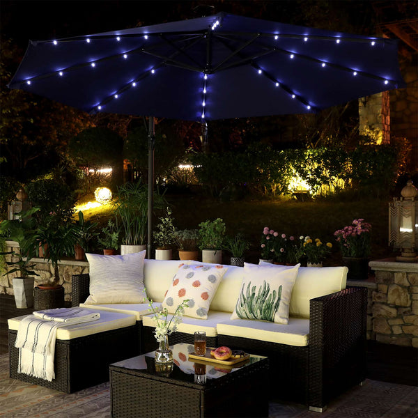 Parasol - cu iluminare cu LED - energie solară - albastru