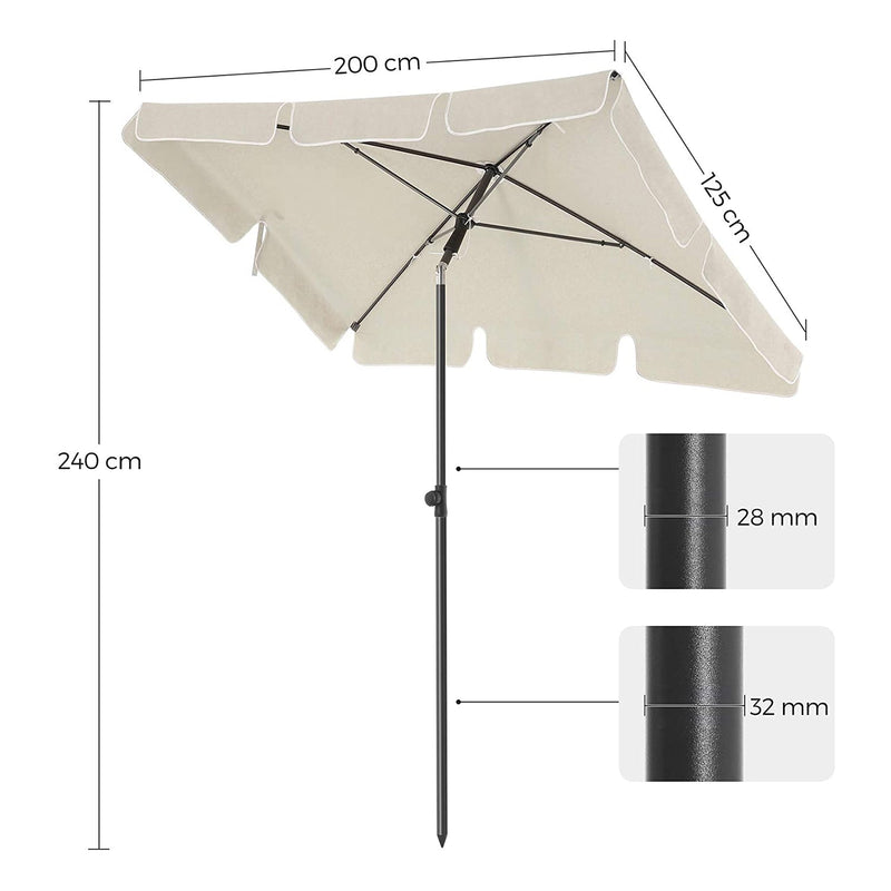 Parasol - parveke parasoli - puutarha -parasoli - suorakulmainen - auringonsuoja - 200 x 125 cm - beige