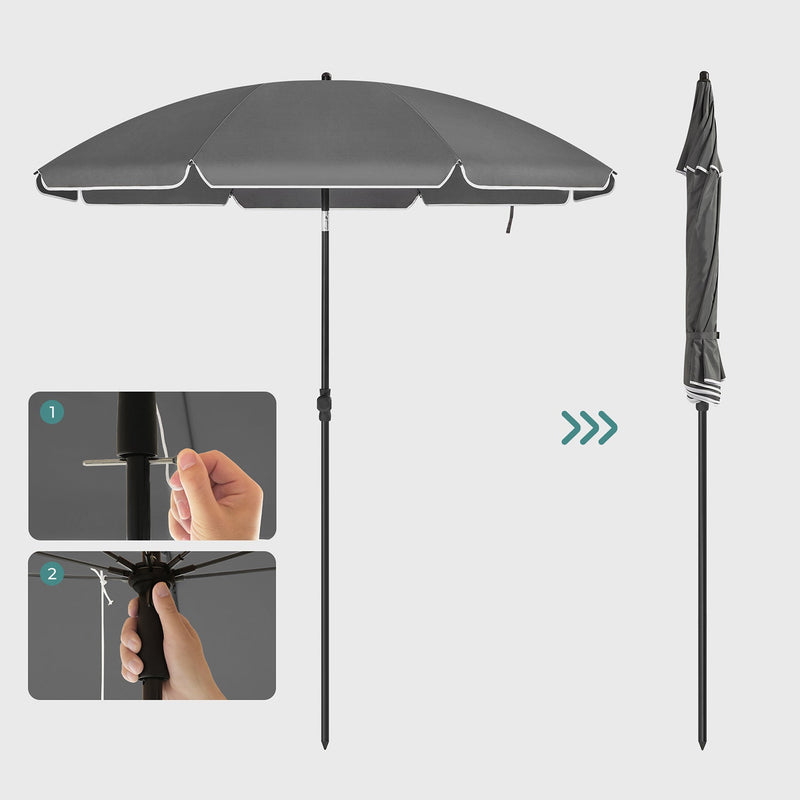 Parasol - Tuinparasol - Zonwering - Met zwengel - Ø 160 cm - Grijs