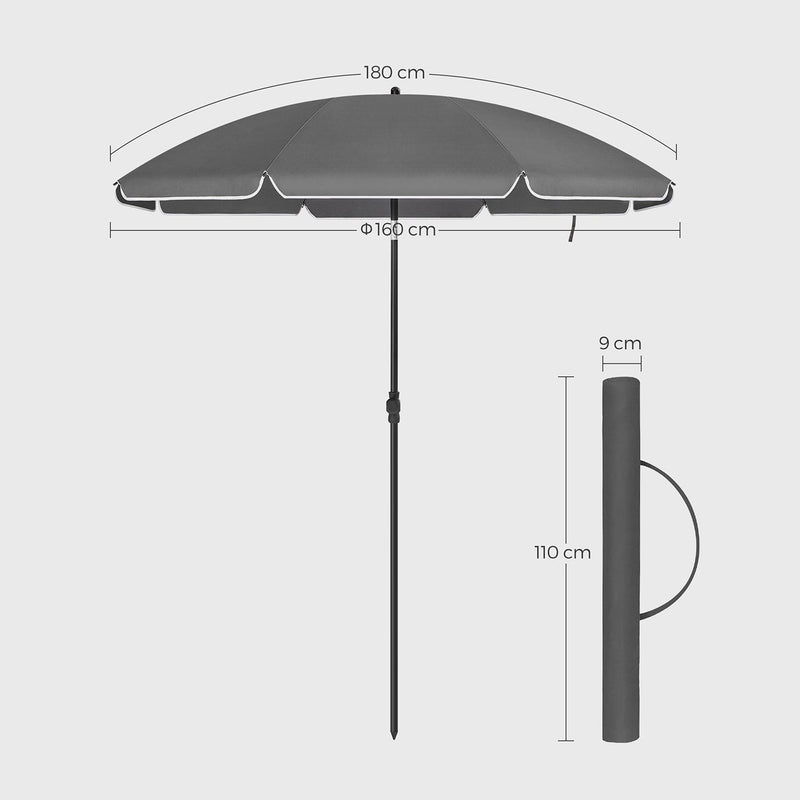 Parasol - Garden Parasol - Solbeskyttelse - med krumtap - Ø 160 cm - Grå