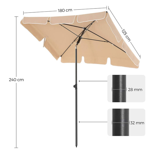 Parasol - rectangulaire - Inclitable - 180 x 125 cm - taupe