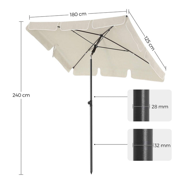 Parasol - Parasol de grădină - dreptunghiular - Tiltable - 180 x 125 cm - bej