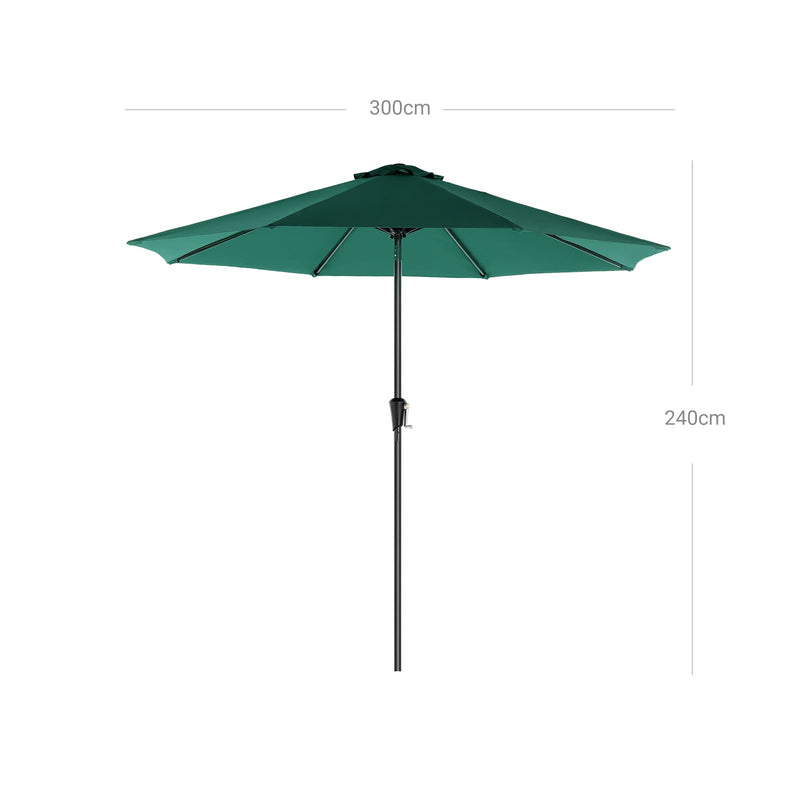 Parasol - Garden Parasol - Ø 300 cm - Octogonal - Tiltable - avec manivelle - vert