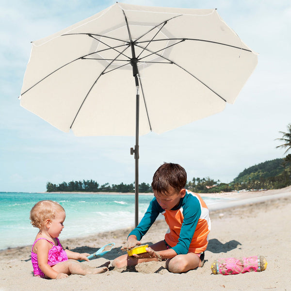 Parasol - plage Parasol - Ø 200 cm - Octogonal - Tiltable - avec manivelle - beige