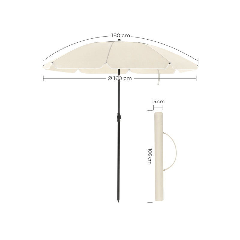 Parasol - Strandparasol - Ø 200 cm - Achthoekig - Kantelbaar - Met zwengel - Beige