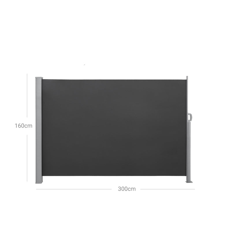 Sidans tak - 160 x 300 cm (h x l) - Utdragbar - Sekretessskärm - Solskydd - Sidan -hatch - Grå