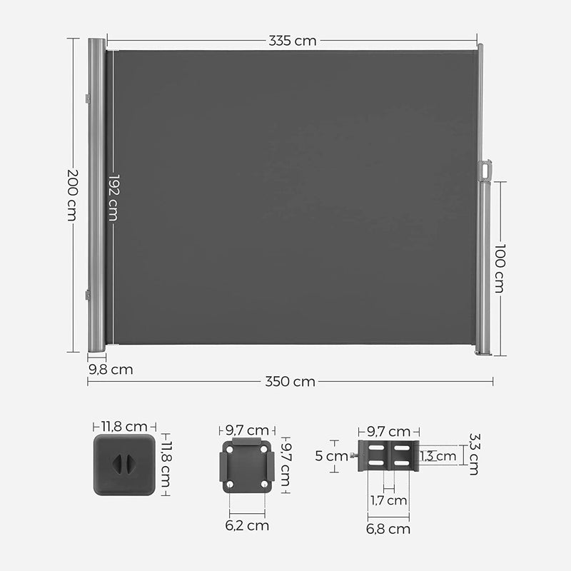 Canopée latérale - Écran d'intimité - extensible - 2 x 3,5 m - avec support de sol - Gris de base