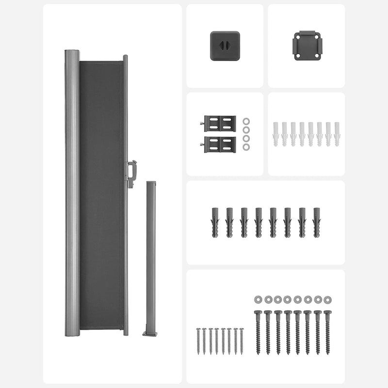 Canopée latérale - Écran d'intimité - extensible - 2 x 3,5 m - avec support de sol - Gris de base