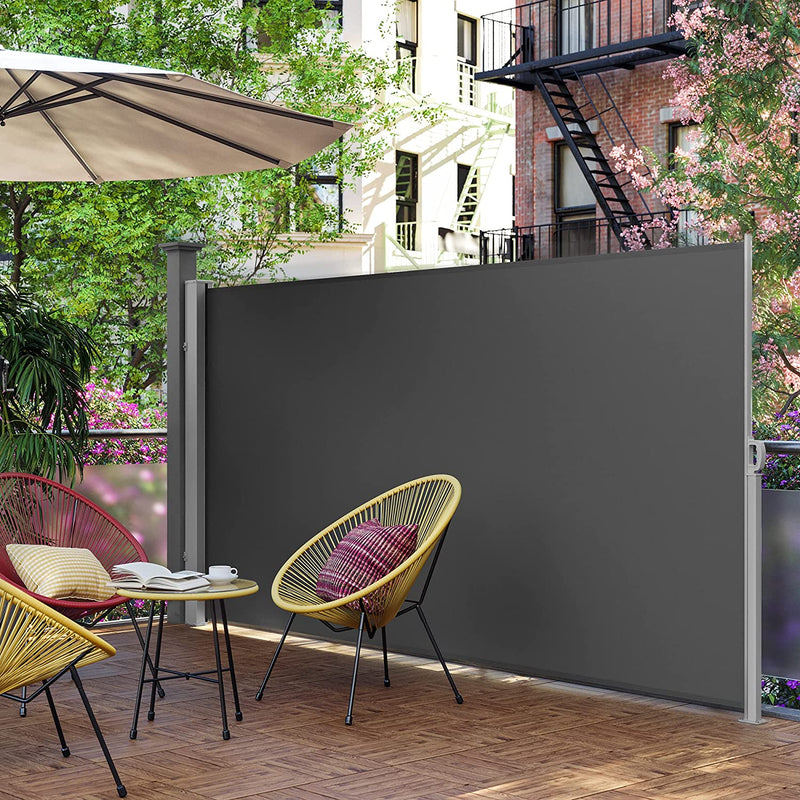 Side Canopy - 180 x 450 cm (H x L) - Blækbeskyttelse - Solbeskyttelse - Rollerblind - Udvidelig - Sort