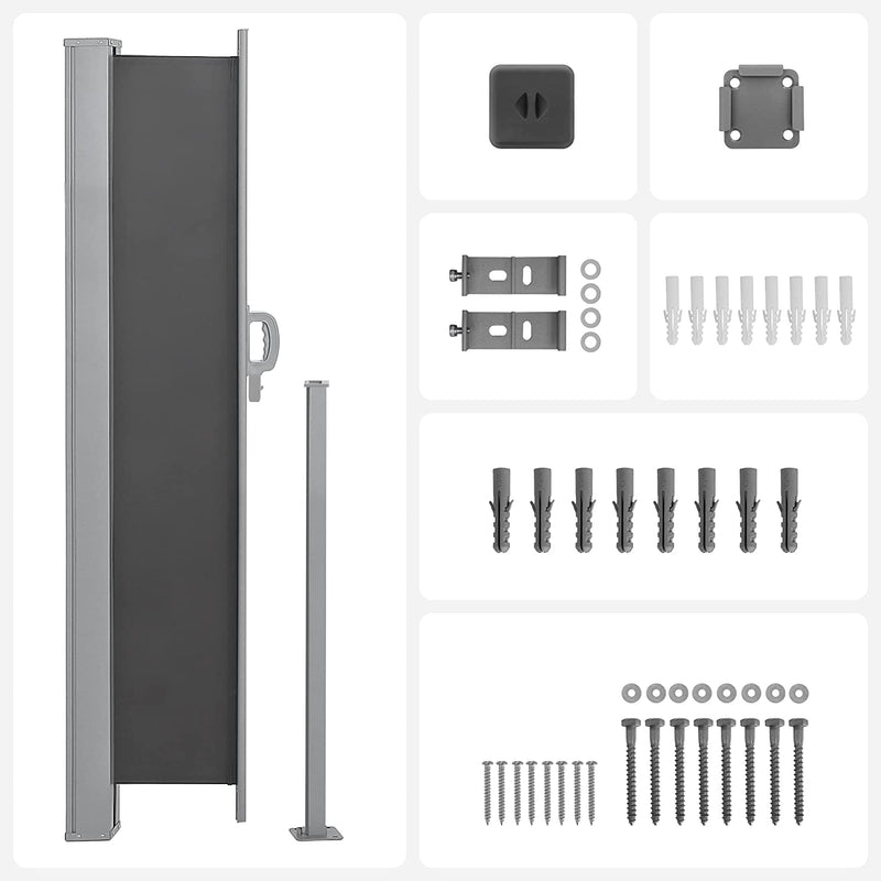 SIDA CAMOPY - 180 x 450 cm (h x l) - Ink Protection - Sol Protection - Roller Blind - Extenderable - Svart