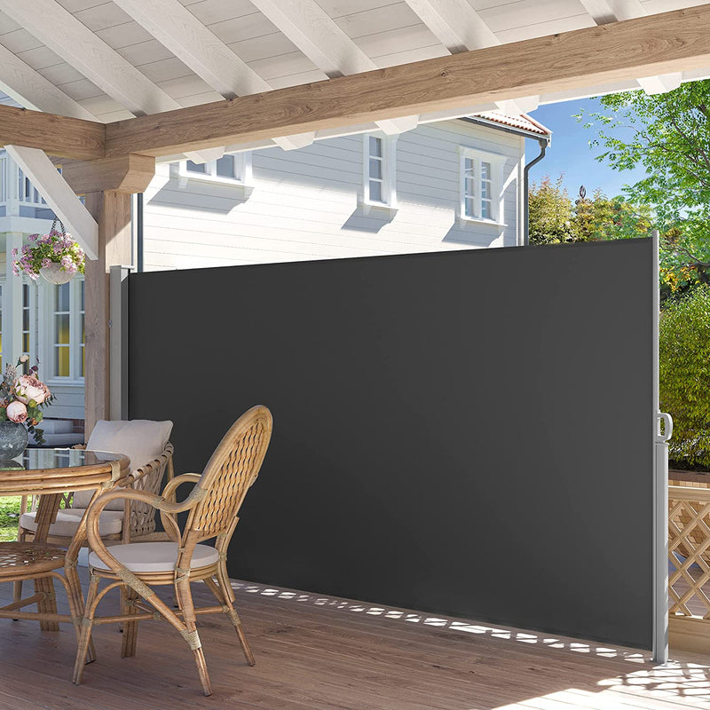 Cauve latérale - 180 x 450 cm (H x L) - Protection de vue - Protection solaire - Boute à rouleau - extensible - noir