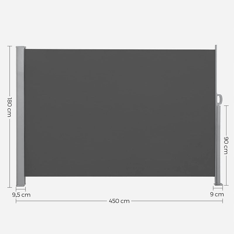 SIDA CAMOPY - 180 x 450 cm (h x l) - Ink Protection - Sol Protection - Roller Blind - Extenderable - Svart