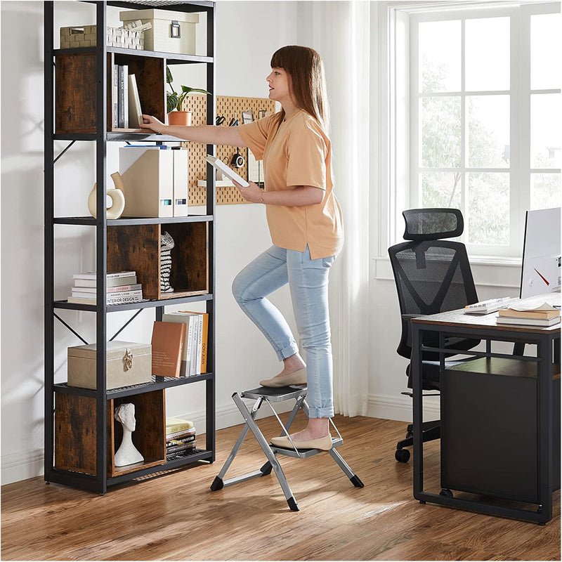 Trapladder - Metalen Frame - met 2 treden - Grijs