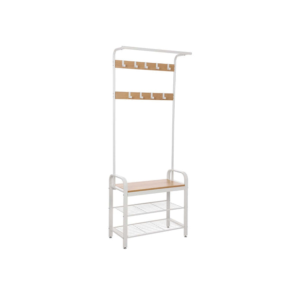 Rack de manteau avec porte-chaussures et banc - Design industriel - blanc / naturel