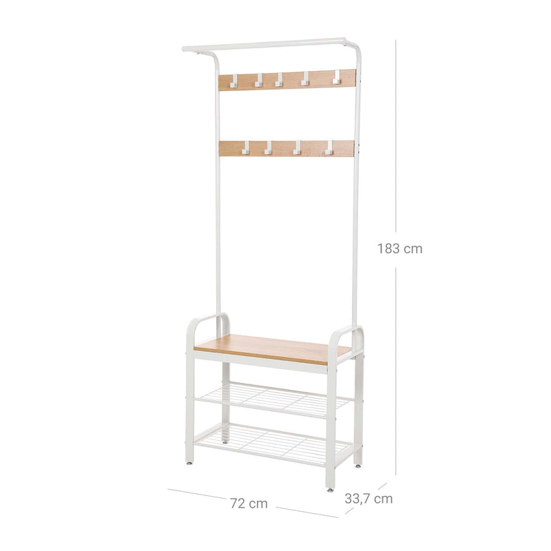 Kenkäteline ja penkki - teollisuussuunnittelu - valkoinen / luonnollinen